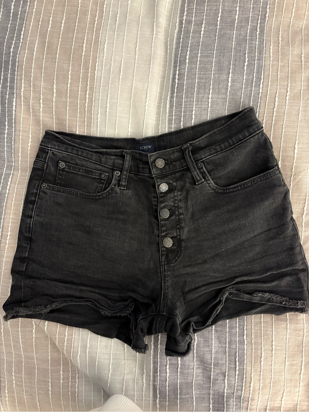 J. Crew Black High-Rise Button-Front Denim Shorts with Frayed Hem